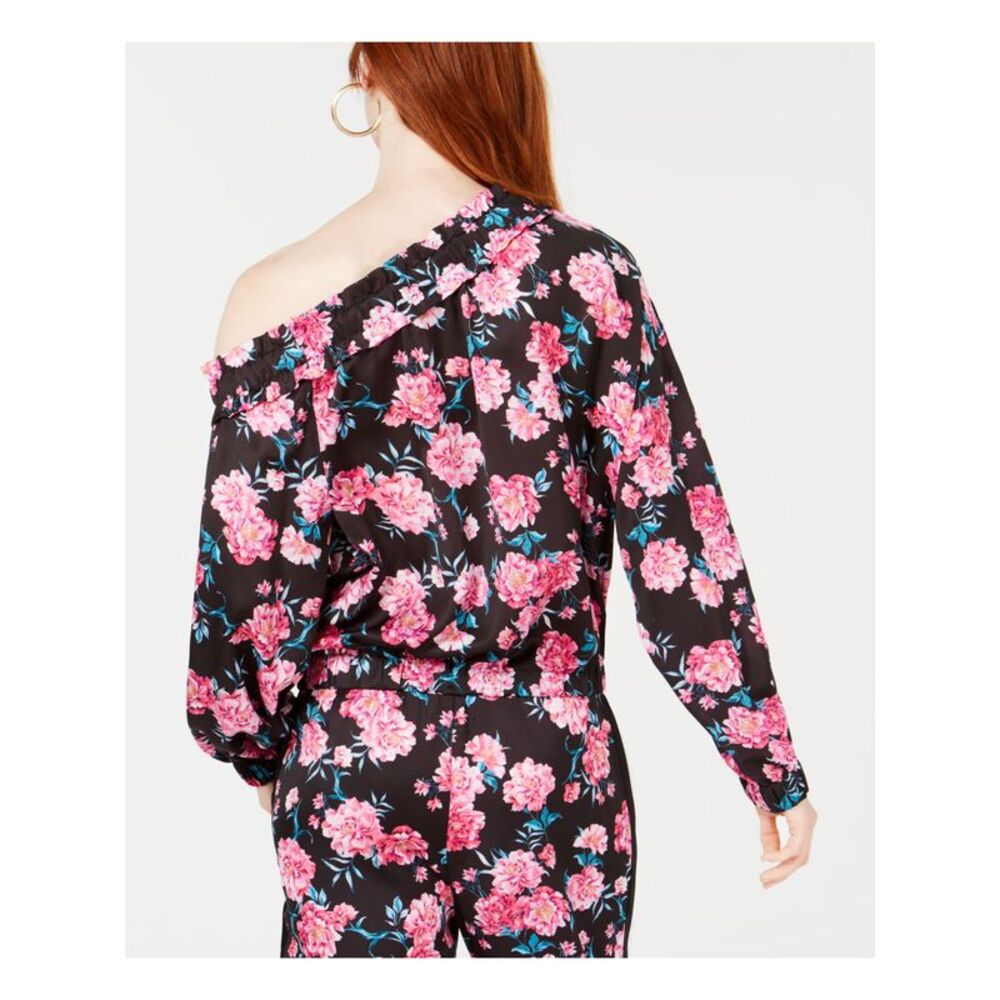 KENDALL + KYLIE Womens Black Floral Long Sleeve Off Shoulder Top S - Picture 2 of 2